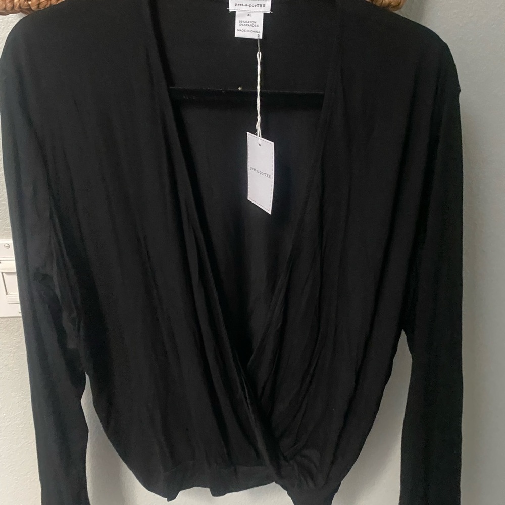 Lightweight long sleeve wrap tee perfect over a cami for the office